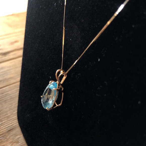 Vintage Pear Blue Topaz 14KGold Basket& 24”Chain - Picture 7 of 8